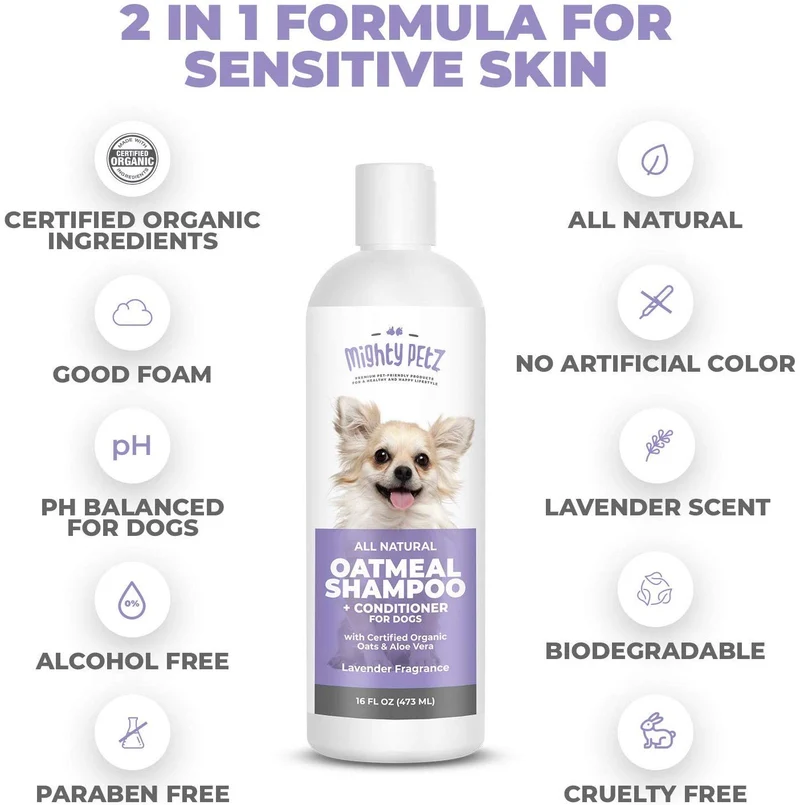Champú y acondicionador 2 en 1 para perros de avena – Alivio natural para pieles irritadas, secas y sensibles con aloe vera calmante + soda para hornear + pH equilibrado. Get Smelly Dogs Abrigo fresco e hidratado, 16 oz