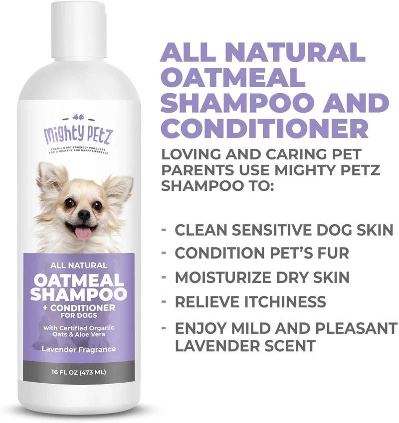 Champú y acondicionador 2 en 1 para perros de avena – Alivio natural para pieles irritadas, secas y sensibles con aloe vera calmante + soda para hornear + pH equilibrado. Get Smelly Dogs Abrigo fresco e hidratado, 16 oz
