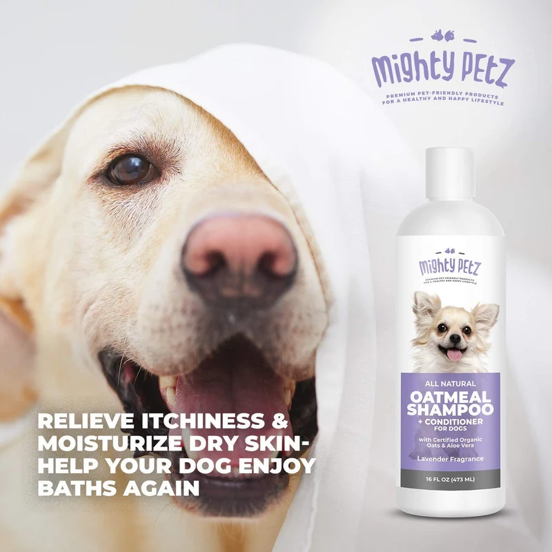Champú y acondicionador 2 en 1 para perros de avena – Alivio natural para pieles irritadas, secas y sensibles con aloe vera calmante + soda para hornear + pH equilibrado. Get Smelly Dogs Abrigo fresco e hidratado, 16 oz