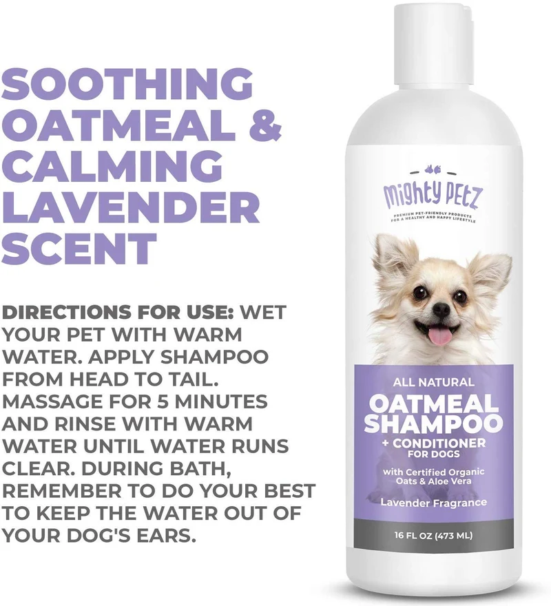 Champú y acondicionador 2 en 1 para perros de avena – Alivio natural para pieles irritadas, secas y sensibles con aloe vera calmante + soda para hornear + pH equilibrado. Get Smelly Dogs Abrigo fresco e hidratado, 16 oz