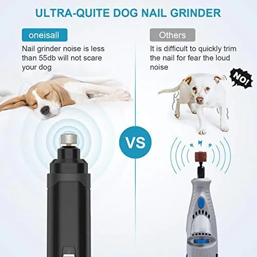 oneisall - Molinillo de uñas para perros, 2 velocidades, silencioso, recargable por USB, profesional, para mascotas, cuidado de uñas y cuidado de garras para perros y gatos pequeños, medianos y grandes