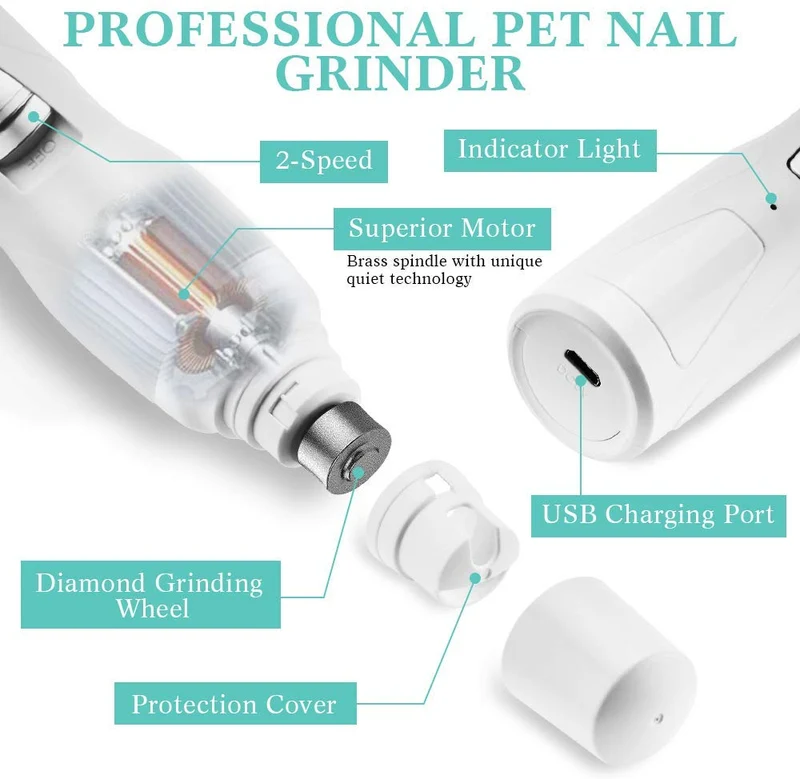 Molinillo de uñas para perros, 2 velocidades, cortadora de uñas de mascotas, suave, sin dolor, eléctrico, recorte de pelo pequeño, mediano y grande, portátil, recargable por Petural