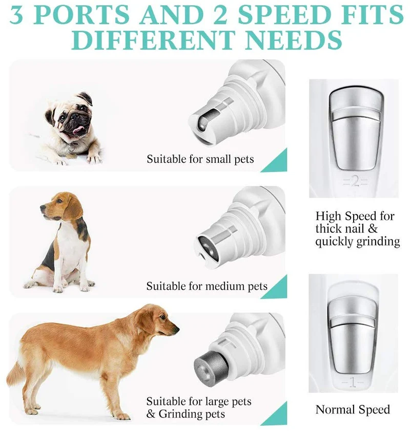Molinillo de uñas para perros, 2 velocidades, cortadora de uñas de mascotas, suave, sin dolor, eléctrico, recorte de pelo pequeño, mediano y grande, portátil, recargable por Petural