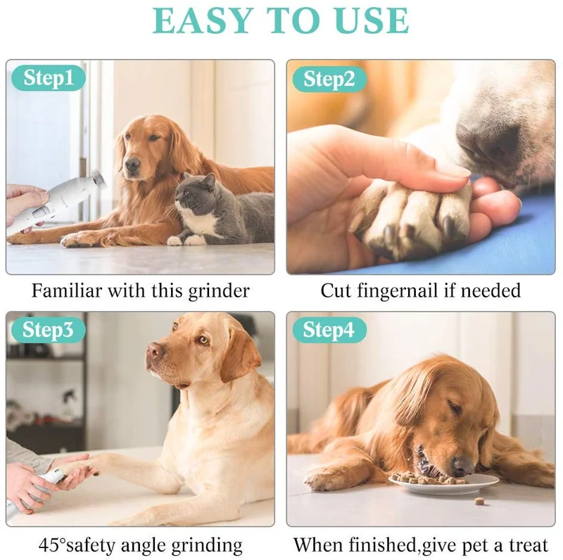 Molinillo de uñas para perros, 2 velocidades, cortadora de uñas de mascotas, suave, sin dolor, eléctrico, recorte de pelo pequeño, mediano y grande, portátil, recargable por Petural
