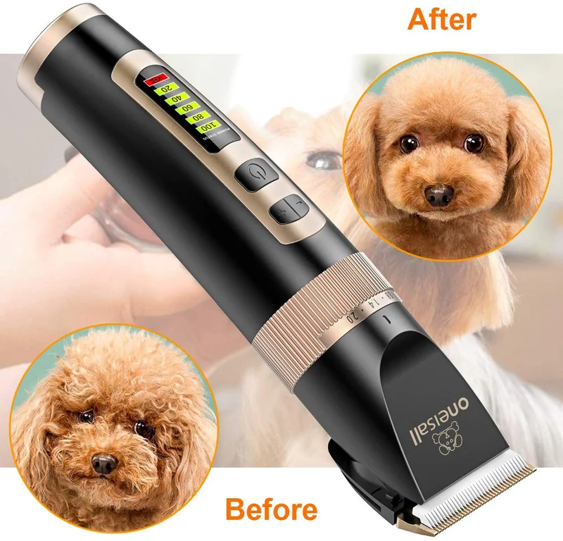 oneisall Cortapelos para perros profesionales, 2 velocidades, silencioso, recargable, inalámbrico, para aseo de mascotas, para perros pequeños y grandes, gatos, color negro