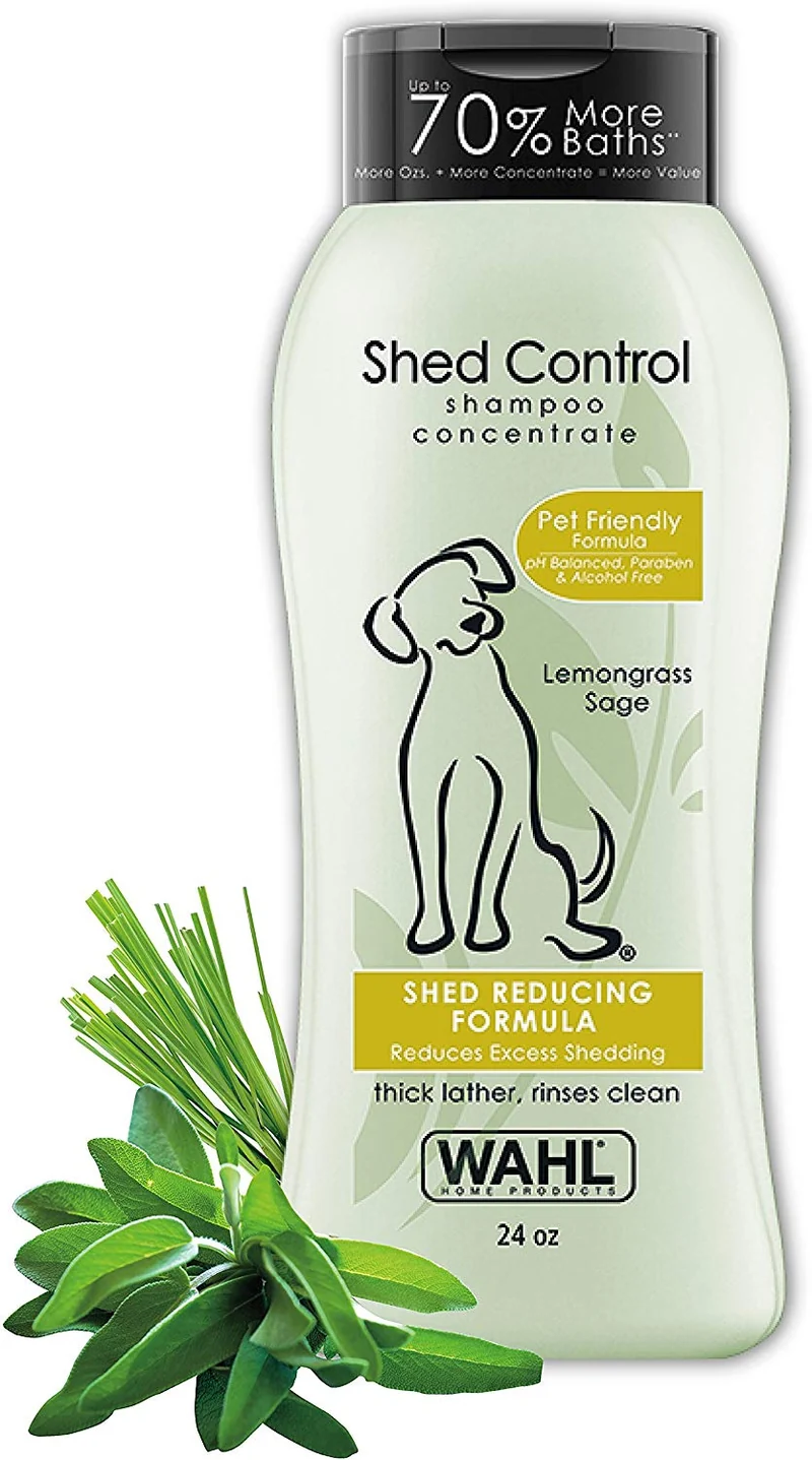 Wahl Shed Control Champú para mascotas para derrames de animales y caspa – Limoncillo, salvia, avena y aloe para pelaje y piel saludables – 24 oz