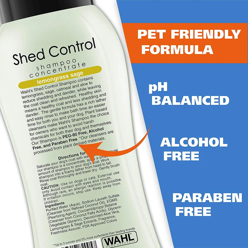 Wahl Shed Control Champú para mascotas para derrames de animales y caspa – Limoncillo, salvia, avena y aloe para pelaje y piel saludables – 24 oz