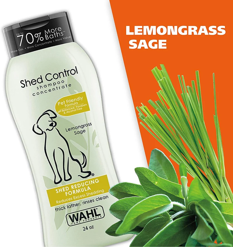 Wahl Shed Control Champú para mascotas para derrames de animales y caspa – Limoncillo, salvia, avena y aloe para pelaje y piel saludables – 24 oz