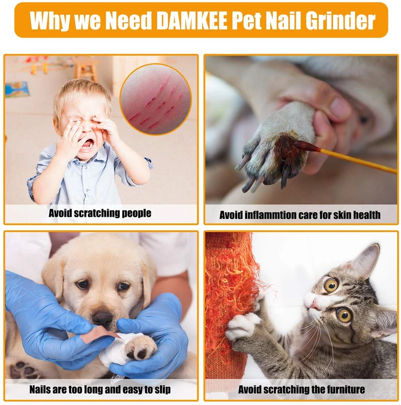 DamKee - Molinillo de uñas de perro de velocidad continua para perros y gatos