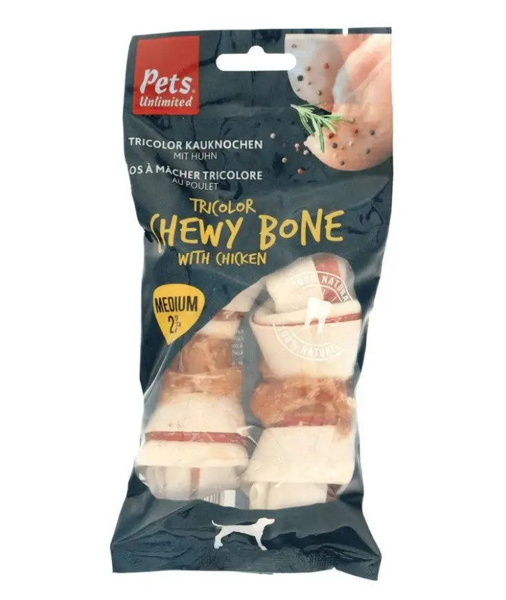 Snack Dog Pets Hueso Masticable Tricolor con Pollo 90 g