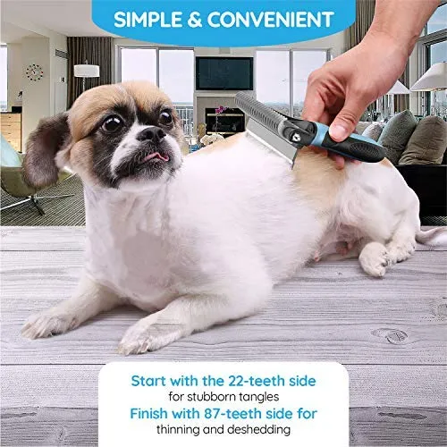 Cepillo de perro y cepillo para gatos, herramienta de aseo de mascotas de 2 caras para deshededededing, esterillas y enredos – no más desagradable pelo y pelo volador