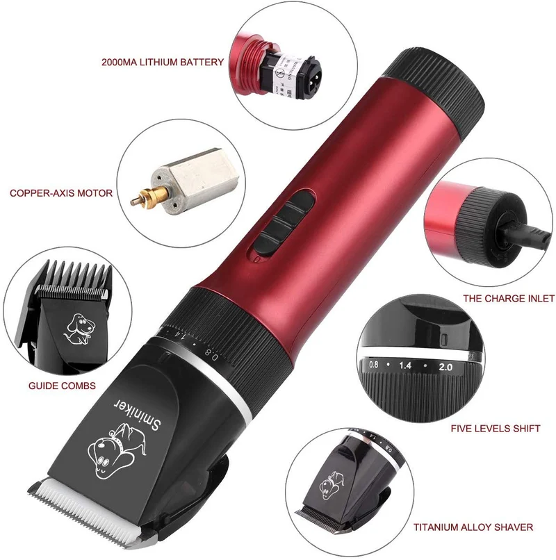 Sminiker - Cortapelos inalámbrico recargable con bolsa de almacenamiento de 5 velocidades, cortador de animales profesional
