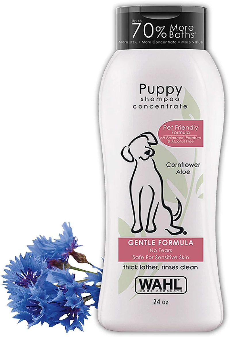 Champú suave para cachorros Wahl para mascotas de Cornflower Aloe con ingredientes para aseo de perros sucios 24 onzas