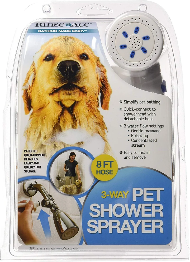 Rociador ducha para mascotas,3 modos con manguera de 8 pies y rápido de conectar al cabezal de ducha, por Rinse Ace