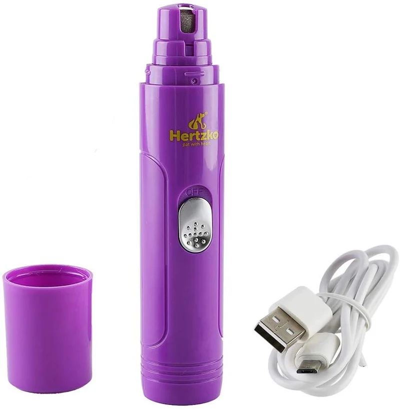 Lima de uñas eléctrica Hertzko, para cortar uñas de forma suave e indolora, para mascotas, desbarbado, moldeador y suavizar, para perros, gatos, conejos y aves, batería portátil e incluye cable USB