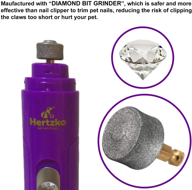 Lima de uñas eléctrica Hertzko, para cortar uñas de forma suave e indolora, para mascotas, desbarbado, moldeador y suavizar, para perros, gatos, conejos y aves, batería portátil e incluye cable USB