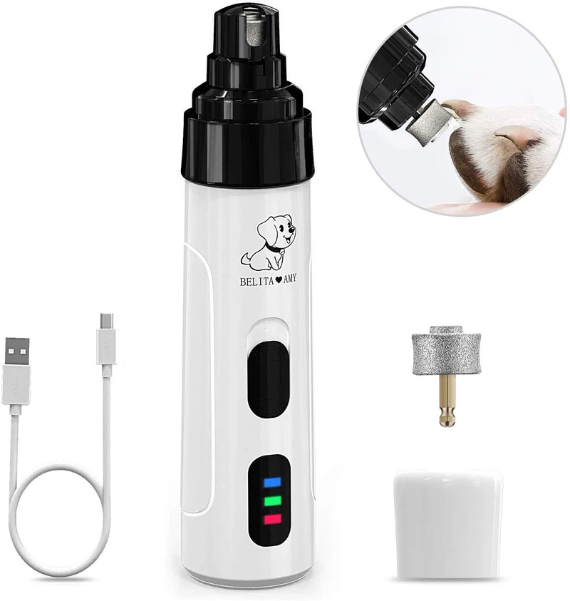 Belita Amy Dog Nail Grinder-Electric Dog Nail Trimmer Clipper, 2-Speed Low Noise Rechargeable Pet Nail Trimmer, Painless Paws Grooming and Smoothing for Small Medium Large Dogs and Cats