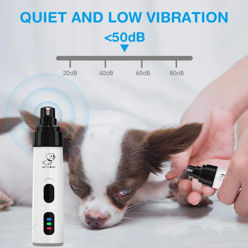 Belita Amy Dog Nail Grinder-Electric Dog Nail Trimmer Clipper, 2-Speed Low Noise Rechargeable Pet Nail Trimmer, Painless Paws Grooming and Smoothing for Small Medium Large Dogs and Cats
