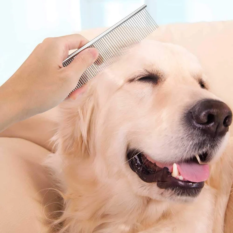 Cafhelp - 2 peines para perros con extremos redondeados de acero inoxidable, peine para gatos para eliminar enredos y nudos, herramienta de aseo profesional para perros de pelo largo y corto, gato y otras mascotas, 6.3 pulgadas/7.4 pulgadas