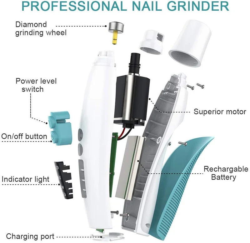 Dog Nail Grinder Electric Pet Nail Trimmer Clippers for Small Medium Large Breed Dog&Cat -Upgraded Professional 3-Speed Electric Recharging Animals Nail Grinder Gentle Painless Paws Grooming Smoothing