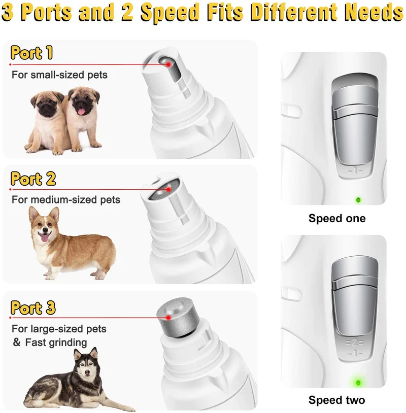 Molinillo de uñas para perro, 2 velocidades, eléctrico, cortaúñas para perros, cortaúñas para perros, mascotas, mascotas, sin dolor, 2 ruedas de molienda