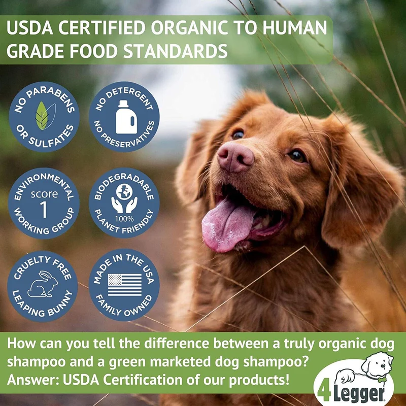4Legger USDA - Champú orgánico certificado para perros, natural e hipoalergénico con aloe y limoncillo, calmante para piel normal, seca, irritante o alérgica, biodegradable, fabricado en Estados Unidos, 16 onzas