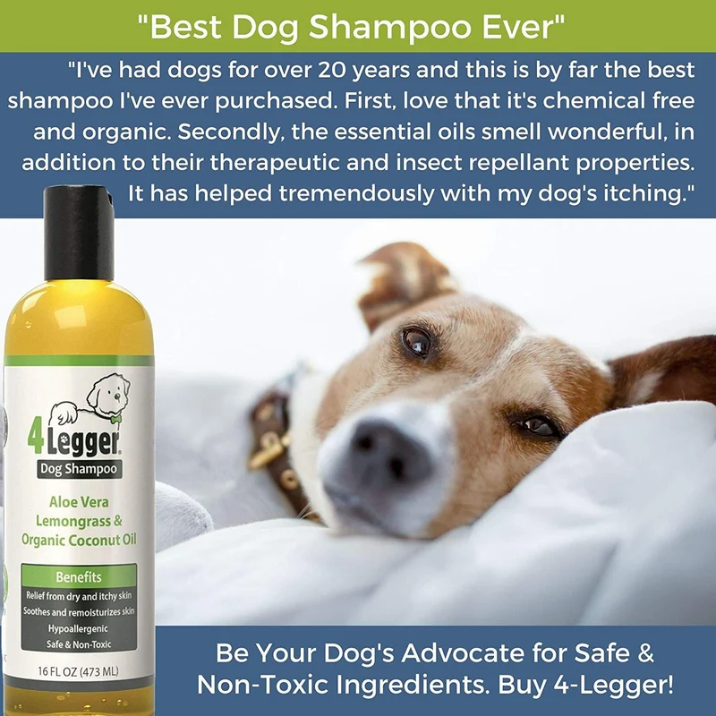 4Legger USDA - Champú orgánico certificado para perros, natural e hipoalergénico con aloe y limoncillo, calmante para piel normal, seca, irritante o alérgica, biodegradable, fabricado en Estados Unidos, 16 onzas