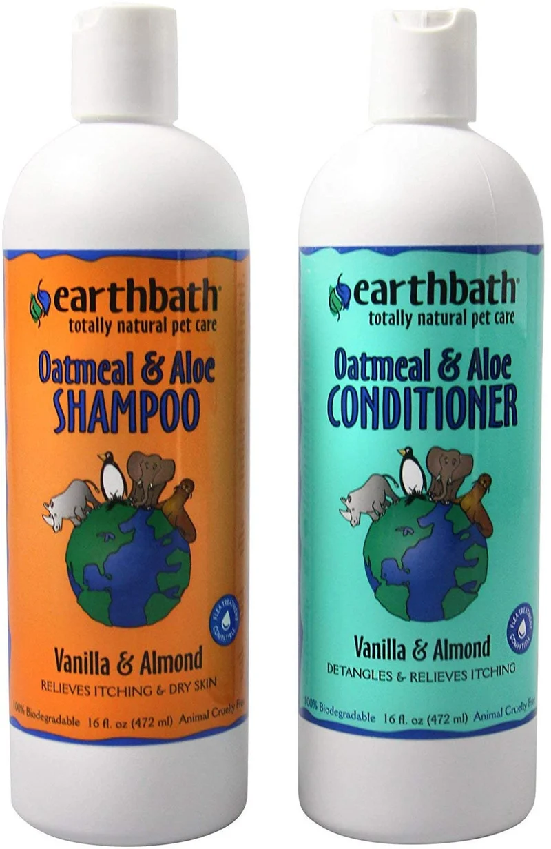 Champú y acondicionador de harina de avena y aloe de Earthbath (vainilla y almendra) – (1) 16 oz champú, (1) 16 oz acondicionador