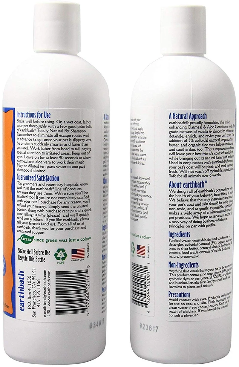 Champú y acondicionador de harina de avena y aloe de Earthbath (vainilla y almendra) – (1) 16 oz champú, (1) 16 oz acondicionador