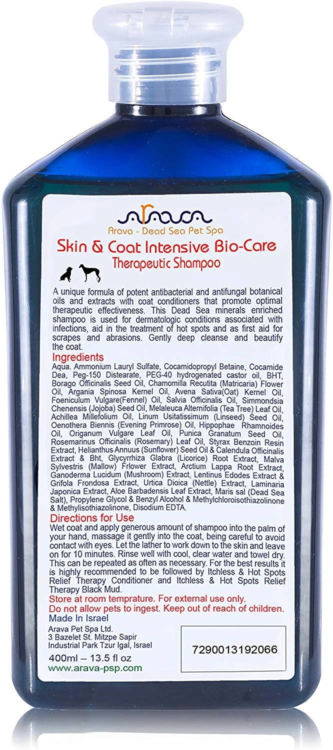 Arava Champú Natural Medicado Perro - Antibacteriano Antihongos Anti YEast Anti ITCH Perro Champú - Piel Saludable y Abrigo - primeros auxilios en puntos calientes Rascadores de Gusano Abrasiones e Infecciones Dermatológicas