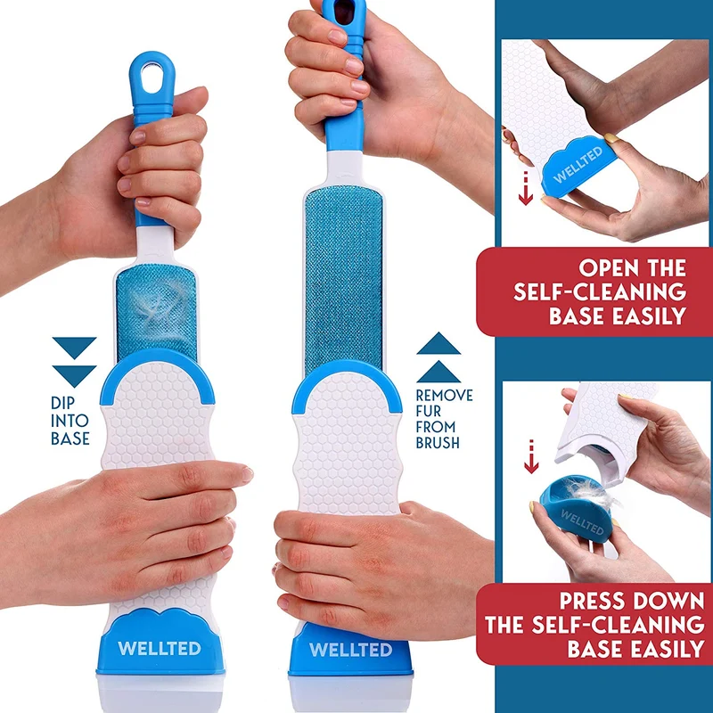 Cepillo removedor de pelo para mascotas, cepillo para pelusas, removedor de pelusas, removedor de pelo y pelusas, removedor de pelo para perros y gatos, cepillo de doble cara con base autolimpiable para muebles de asiento de coche