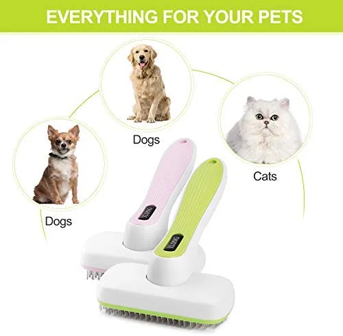 Ylong - Juego de brochas de aseo para mascotas y cepillo de masaje para perros y gatos, fácil de limpiar, herramientas de aseo para pelo largo a pelo corto (2 unidades, rosa y verde)