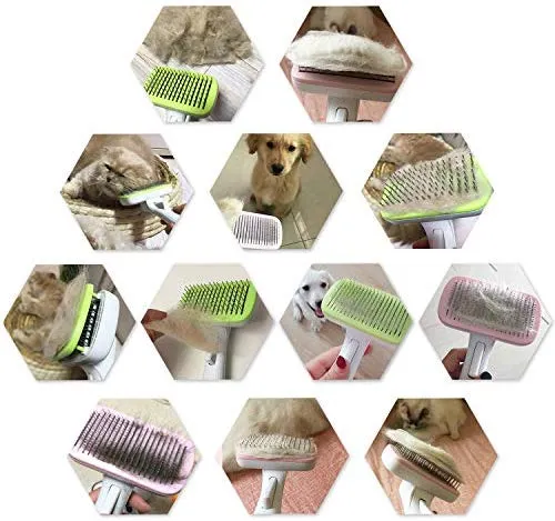 Ylong - Juego de brochas de aseo para mascotas y cepillo de masaje para perros y gatos, fácil de limpiar, herramientas de aseo para pelo largo a pelo corto (2 unidades, rosa y verde)