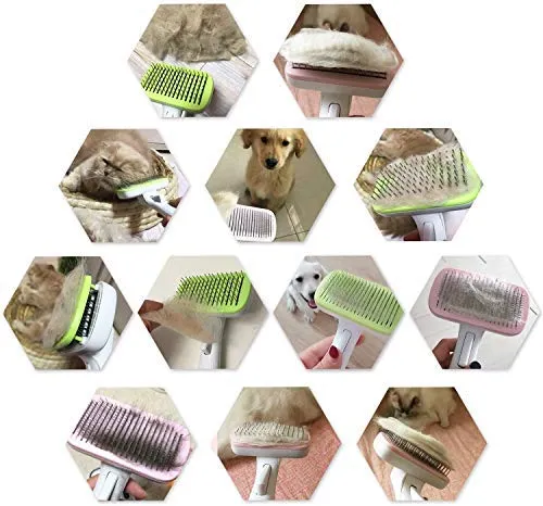 Ylong - Juego de brochas de aseo para mascotas y cepillo de masaje para perros y gatos, fácil de limpiar, herramientas de aseo para pelo largo a pelo corto (2 unidades, rosa y verde)