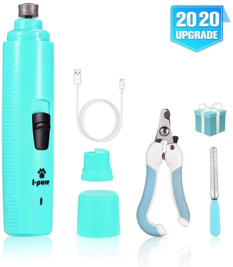 I-pure Artículos Amoladora de uñas para perros, cortadora eléctrica de uñas, 2 velocidades para mascotas, kit de aseo para perros, recargable, sin dolor, para perros pequeños y medianos, grandes