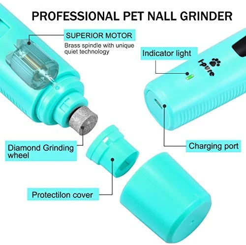 I-pure Artículos Amoladora de uñas para perros, cortadora eléctrica de uñas, 2 velocidades para mascotas, kit de aseo para perros, recargable, sin dolor, para perros pequeños y medianos, grandes
