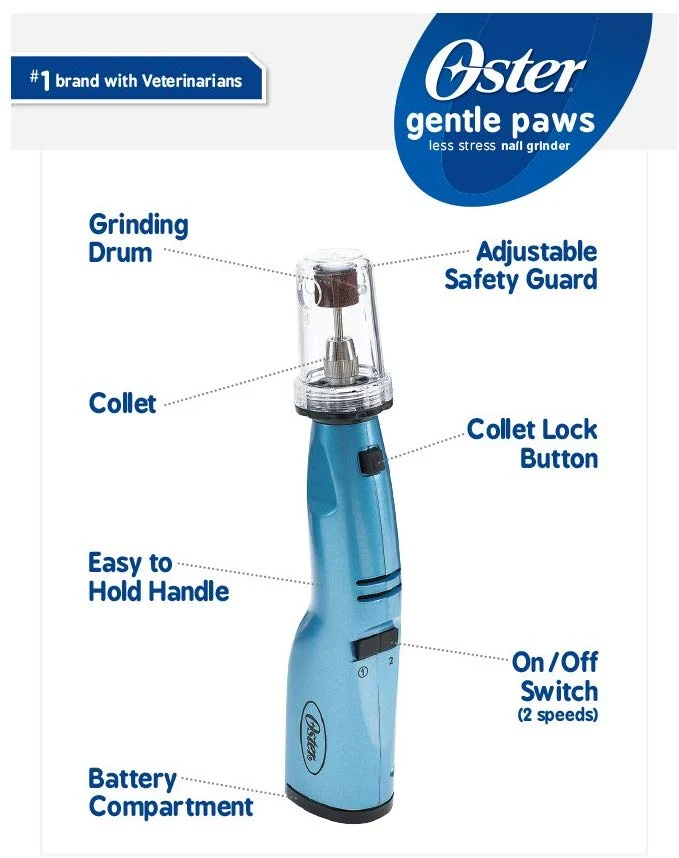 Oster Gentle Paws - Molinillo de uñas para perros y gatos, 2 velocidades (078129-600-000)