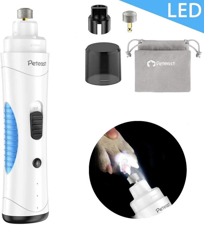 Peteast - Molinillo de uñas para mascotas con LED mejorado, carga USB, potente recortador de uñas eléctrico con 2 velocidades, patas sin dolor, recorte de aseo para perros pequeños/medianos/grandes