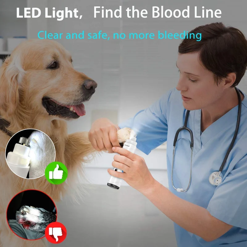 Peteast - Molinillo de uñas para mascotas con LED mejorado, carga USB, potente recortador de uñas eléctrico con 2 velocidades, patas sin dolor, recorte de aseo para perros pequeños/medianos/grandes