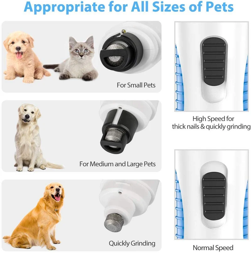 Peteast - Molinillo de uñas para mascotas con LED mejorado, carga USB, potente recortador de uñas eléctrico con 2 velocidades, patas sin dolor, recorte de aseo para perros pequeños/medianos/grandes