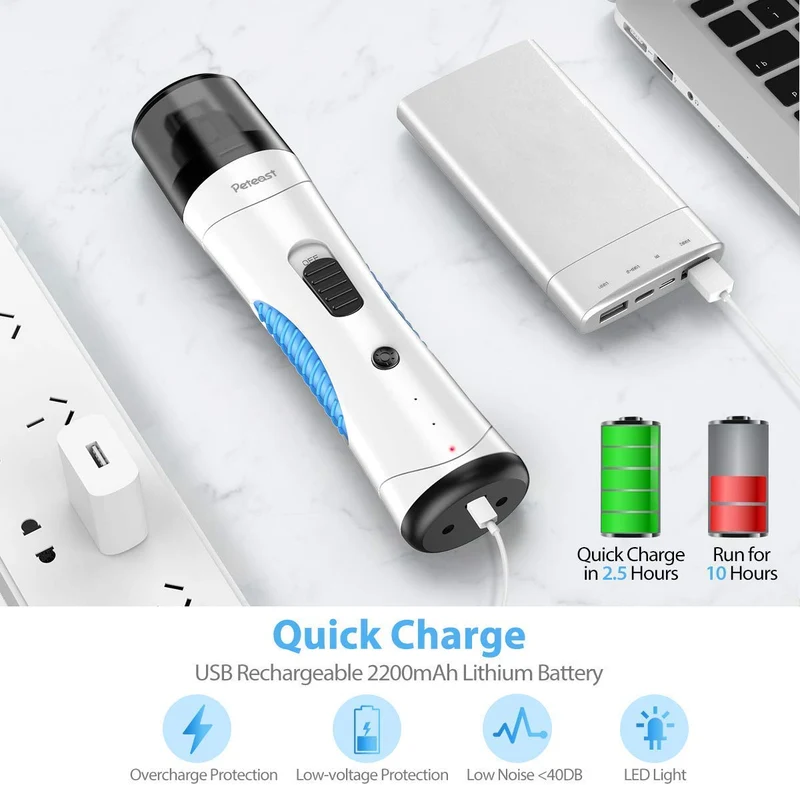 Peteast - Molinillo de uñas para mascotas con LED mejorado, carga USB, potente recortador de uñas eléctrico con 2 velocidades, patas sin dolor, recorte de aseo para perros pequeños/medianos/grandes
