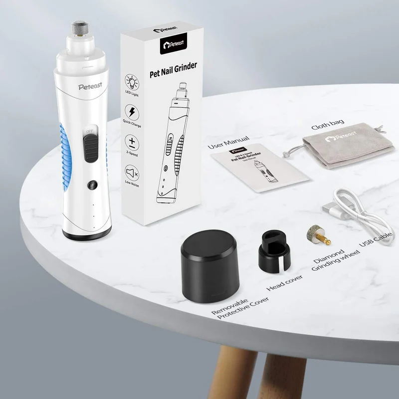 Peteast - Molinillo de uñas para mascotas con LED mejorado, carga USB, potente recortador de uñas eléctrico con 2 velocidades, patas sin dolor, recorte de aseo para perros pequeños/medianos/grandes