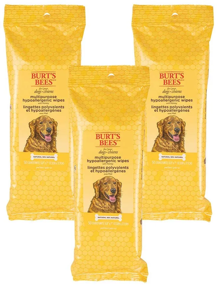 Burt's Bees for Dogs Toallitas multiusos para aseo de perros | Toallitas para cachorros y perros para limpieza, 50 unidades