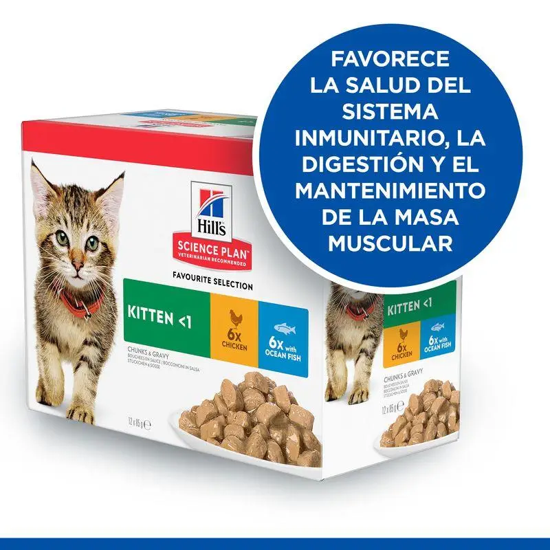 Hill'S Science Plan Kitten Pollo y Pescado Azul 85 g Pack 12 uds Sobre Alimento para Gatos