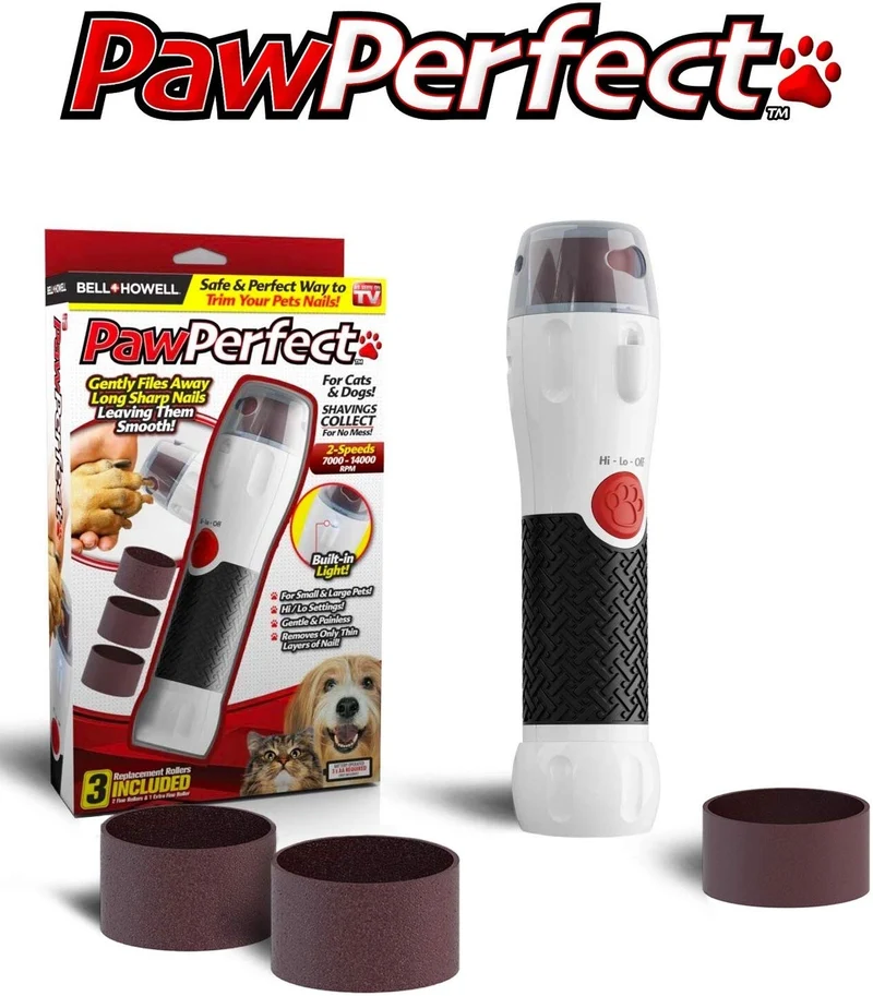 Bell + Howell PAWPERFECT - Lima giratoria de uñas para mascotas con 7000-14.000 rpm para perros, gatos y otros animales pequeños como se ve en la televisión
