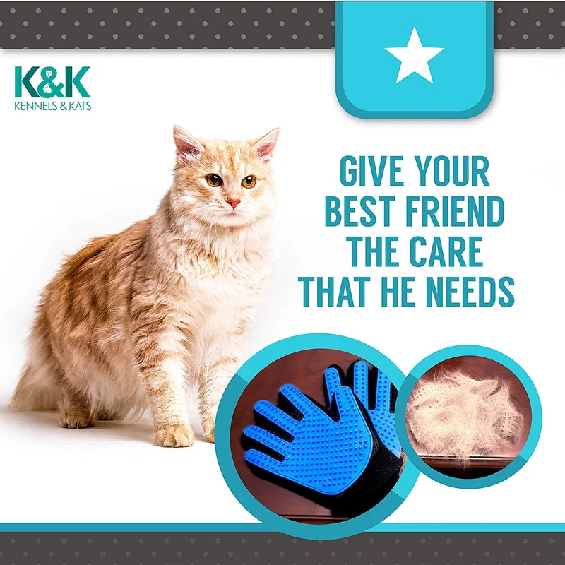 K&K - Guante de aseo para mascotas para aseo fácil y sin líos de perros, gatos, conejos y caballos con pelo largo, corto y rizado. 1 par de manopla para quitar el pelo de mascotas y bolsa de almacenamiento