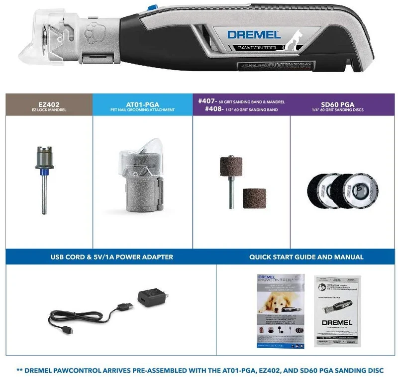 Dremel Pawcontrol 7760-PGK Molinillo de uñas inalámbrico para mascotas, cortaúñas para perros, gatos, pequeños animales