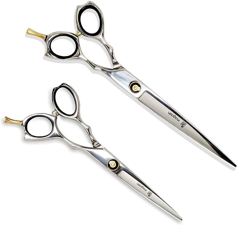 Tijeras de peluquería para mascotas (paquete de 2) hechas de acero inoxidable japonés, ligeras, fuertes y duraderas.