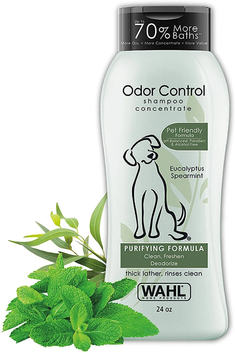 Wahl Champú para perros y mascotas con control de olor, desodorante de animales de eucalipto y menta para limpieza y frescura, 24 onzas