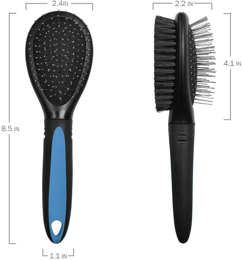 BV Cepillo para perro y gato, peine para aseo de mascotas, cerdas de 2 lados y pines para perros de pelo largo y corto, eliminando pelos